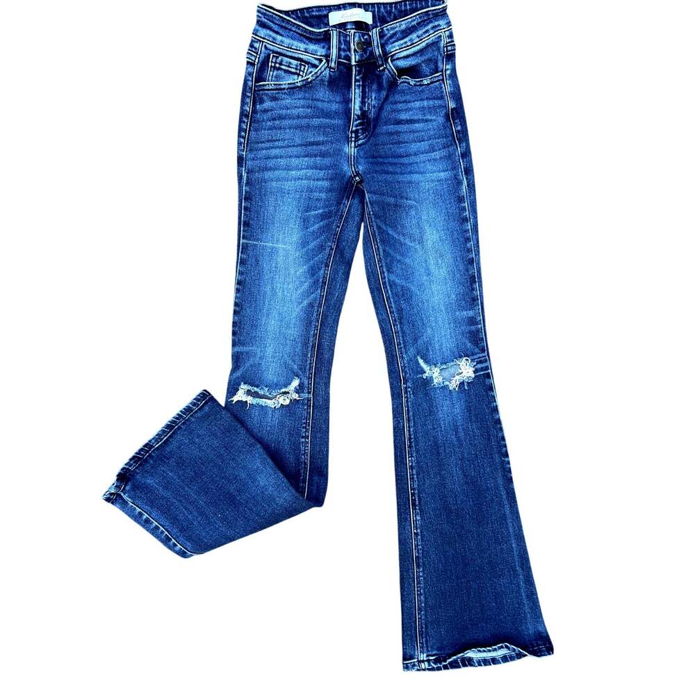 Kancan mid rise distressed flare jeans size 24x33